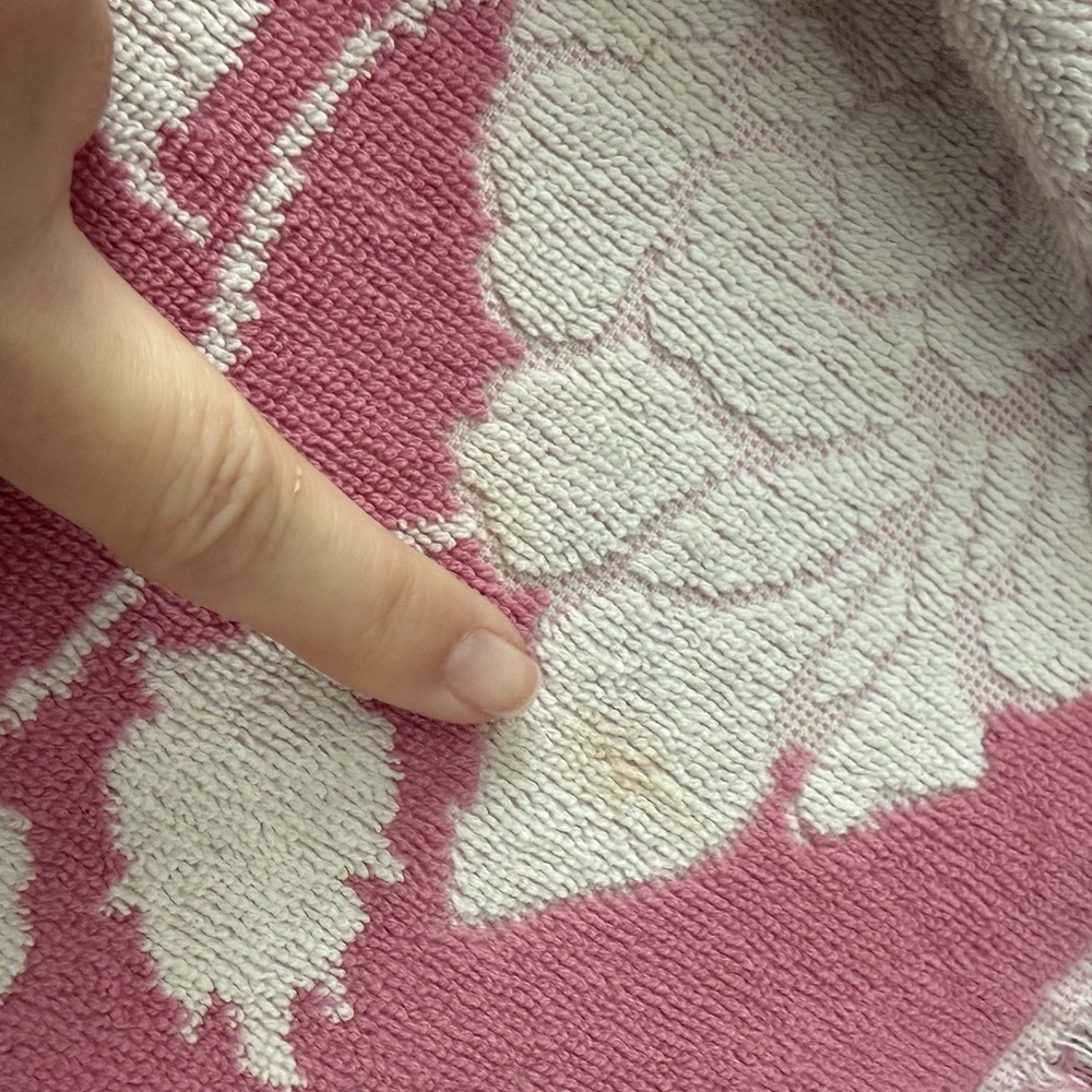VTG‎ St Marys Pink White 100% Cotton Floral Print Washcloth Fringe Bath Towel - Picture 5 of 6